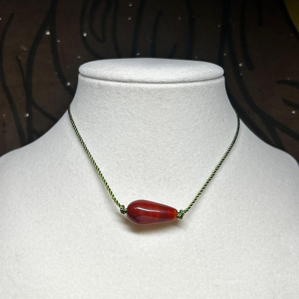 Carnelian gemstone sage green earthy necklace adjustable boho chic bohemian gift
